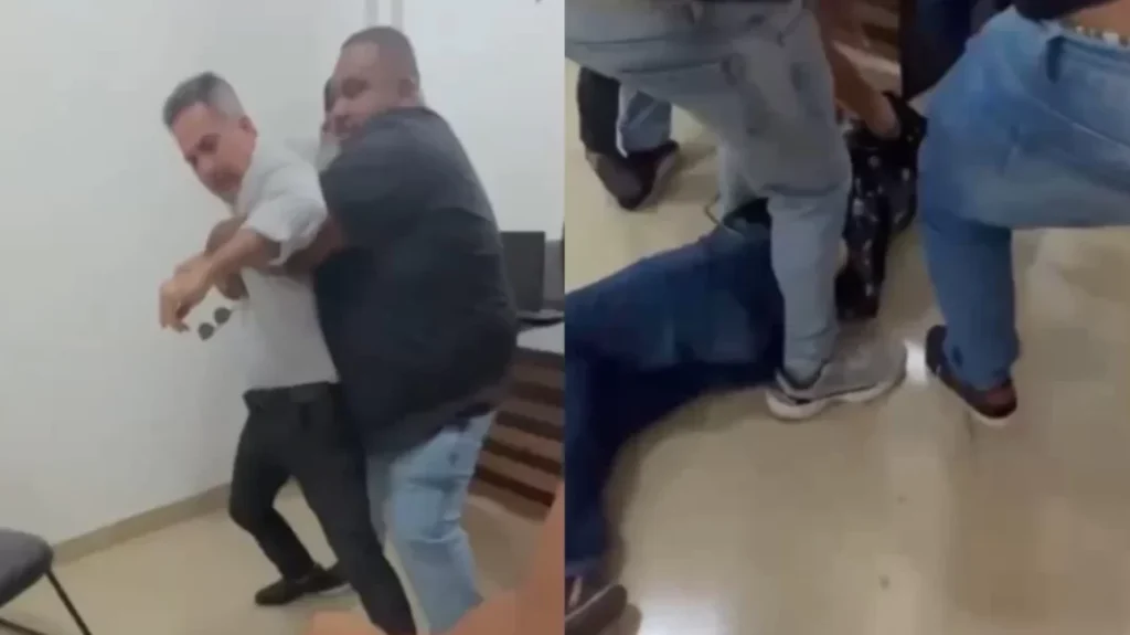 Confusão entre os vereadores Duílio e Zezinho Atrapalhado após a sessão da Câmara (Foto: reprodução/redes sociais)